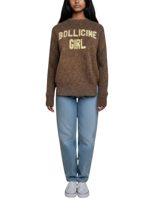 girocollo donna marrone con scritta bollicine girl MC2 Saint Barth | NEW QUEEN ALPACA - BOLLICINE GIRL18 STRASS